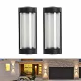 JZCDR 2 Stücke LED Wandleuchte Terrasse Schwarz, Aussenlampe Wand Up and Down Leuchten Aussen, Aluminium Außenwandleuchte Wasserdichte Warmweiß Aussenbeleuchtung Modern für Treppenhaus Hauswand