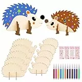 Hopton 46 Stück Bastelset, Kindergeburtstag Basteln, 3D Igel Basteln Mädchen, Igel Bastelset Kinder, 3D Puzzle Holz Zum Bemalen, Kreative Kinderspielzeug Bemalen Handwerk für Kinder Mädchen Jungen
