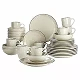 vancasso Tafelservice Set, Navia Geschirrset aus Steingut, 32 teilig Kombiservice, Vintage Aussehen, Natur Design