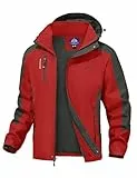 donhobo Herren Leichte wasserdichte Jacke Winddichte Outdoor Camping Klettern Wandern Bergjacke Softshell Mantel Windbreaker Regenjacke mit Kapuze (Rot, M)