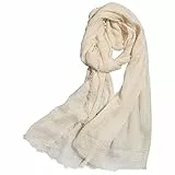 Abeillo Baumwollmischung Schal Damen, Vintage Crinkle Schal, Einfarbige Leinenschals mit Fransen, Elegant Multifunktions Tuch Shawl für Damen, 95×180CM (Khaki)