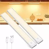 OUILA Schrankbeleuchtung LED mit Bewegungsmelder Unterbauleuchte Küche LED USB-C wiederaufladbar LED-Licht Dimmbar kabellos Nachtlicht für Küche Kleiderschrank Schrank 20.5CM 2 Stück