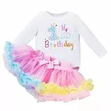 Winmany Baby Mädchen 1. Geburtstag Tutu Rock Set Langarm Strampler Erster Geburtstag Smash Cake Kostüme Partei Kleid Set (Buntes Pünktchen, 12-18M)