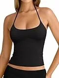 REORIA Damen Neckholder Spaghetti Tanktop Sommer Y2K Top mit BH Schwarz XS
