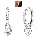 LOLIAS Silber Creolen Frauen mit Herz baumeln Tropfen Leichte 925 Sterling Silber Huggie Creolen mit abnehmbarem CZ Herz Hypoallergene Schlafohrringe für Frauen Mädchen SICZ