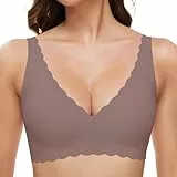 GXOULRRA Komfort Tief V BH Damen ohne Bügel Nahtloser Bügelloser BHS Klassische Soft Bustier Seamless T Shirt Bequem Bralette mit zusätzlicher Grau M