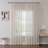 Joydeco 2er Set H245 x B140 cm Leinenfarbene Transparent Vorhang Schiene Gardinen mit Kräuselband Durchlässig Curtains Lang Vorhänge für Schienensystem Modern