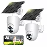 SEHMUA 2K Überwachungskamera Aussen Akku WLAN, 360° PTZ Kamera Überwachung Aussen Solar mit PIR-Erkennung, 2-Wege-Audio, Farbige Nachtsicht, IP66 Wasserdicht, 2 Stück