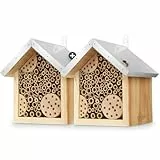 WILDLIFE HOME Bienenhotel - 2er Set mit Metalldach, Wildbienen Insektenhotel, Fertig montiert aus Kiefernholz & 100% Wetterfest - Unbehandelt Nisthilfe für Bienen, 2 Stück