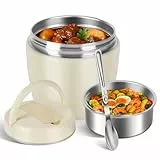 Thermobehälter für Essen 1.2L, Warmhaltebehälter aus Edelstahl mit Löffel, Thermoschüssel mit Deckel, Thermobecher Essen Auslaufsicher, Thermo Lunchbox to go für Speisen, Suppen, Babybrei (Cremeweiß)