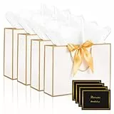 Realjoy 4 Stück Geschenktüten, 28x20x10cm Papiertüten, Geschenktaschen mit 4 Schleife, 4 Karten und 8 Seidenpapieren, Geschenktüte für Hochzeiten,Weihnachten,Geburtstagsfeiern(Weiße)