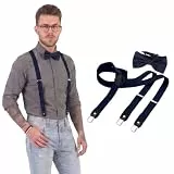 DonDon Hosenträger und Fliege Set für Damen und Herren, Y-Form, 2,5 cm breit, handgefertigt - Elegantes Accessoire für Hochzeit, Party, Smoking, Dunkelblau