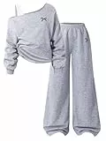 SweatyRocks Zweiteiler Mädchen 8-12 Jahre Pullover Teenager Mädchen Sweatshirt Und Hose Set Oberteile Mit Schleife Trainingsanzug Bekleidungssets Grau 11 Jahre