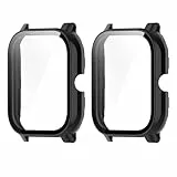 WIIKAI 2 Pack Hülle mit Glas Displayschutz Kompatibel mit Nerunsa P66D Smartwatch 1,85 Zoll,P66,P66ED Rundum Schutzhülle Schutz Case.(Schwarz)