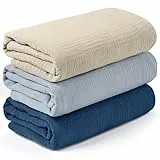 Soarwg Kids Pucktücher Baby Musselin Tuch Baby für Neugeborene, 3 Stück Musselin Decke, große 95 x 100cm Babydecke - Swaddle Decke Spucktücher, Wickeltuch wesentliche Artikel für Babyparty Blau