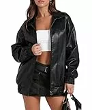 xxxiticat Damen Oversized PU Leder Jacke Mode Motorrad Mäntel Winter Outfits Kleidung Faux Wildleder Zip Up Mantel Oberbekleidung(BL,S)