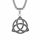 Flongo Herren-Kette Männer Anhänger Halskette aus Edelstahl Halskette Kette Silber Ton Keltischer Knoten Irischer Triquetra Glücklicher Biker Herren-Accessoires Modell B