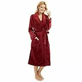 HEARTNICE Damen Fleece Bademantel, weicher langer Morgenmantel, dicke Kimono Bademäntel für Damen, Hausmantel (Weinrot, L/XL)