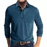 Generisch Polo Shirts Für Herren Langarm Einfarbig Poloshirt Mit Button-down-Kragen Hemden Mode Henley Oberteile Sweatshirts Camisas Casuales para Hombres(Dark Blue, XXXXL)