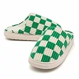 Waysoland Hausschuhe Damen Herren,Flauschige Damen Plüsch Pantoffeln aus Memory-Schaum Kariert Rutschfeste Sohle für Schlafzimmer Winter Slippers Drinnen Draußen mit Fellfutter(Grün,40/41 EU)