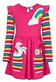 SFreeBo Mädchen Kleider Einhorn Regenbogen Kleid Kinder Mädchen Geschenk Baumwolle Langarm Bunt,Rosarot