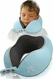 FLOWZOOM Nackenkissen für Kinder ab 6 Jahre - einstellbares Memory Foam Kinder-Nackenhörnchen mit weichem, atmungsaktivem & waschbarem Bezug - inkl. Tranportbeutel - Blau, Größe M (ab 6 J.)
