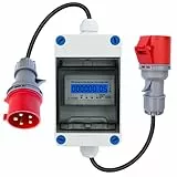 Mobiler Stromzähler, 3 Phasen 16A 400V Mobiler Digitaler Stromzähler Mit 5G 2.5 CEE Stecker und Kupplung, Mobiler Digitalzähler Mit Kabel an Beiden Enden, Steckdosenadapter Zähler (16A)