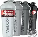 VELOMIX -4 PACK- 828ml Eiweiß Shaker - Auslaufsicher Shaker Proteinshake Mit 4x Kugel | Drehverschluss & Mess-Skala Shake Becher | Spülmaschinengeeignet & Stackable Protein Shaker (Silver Mix)