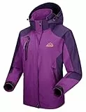 donhobo Damen Regenjacke Wasserdicht Atmungsaktiv Winddichte Funktionsjacke Outdoor Wandern Jacke Softshelljacken Mäntel mit Abnehmbare Kapuzen (Lila, L)