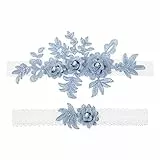 Amosfun Handgefertigte Braut Strumpfband Set, Spitze Strass Blumen, Elastische Beinbänder, Hochzeit Accessoires, Blau Strumpfband、Oberschenkelring