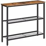 HOOBRO Schmaler Konsolentisch, Beistelltisch mit 2 Ablagen, Sofatisch, Flur, Eingang, Wohnzimmer, Schlafzimmer und Büro, Vintagebraun und Schwarz EBF73XG01