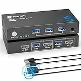 HDMI KVM Switch 2 PC 1 Monitor, 4K@60Hz | KVM Switch zum Teilen von Tastatur/Maus/Drucker über USB 3.0-Hub, Desktop-Controller & EDID-Emulation – Ideal für Gaming/Büro/Home-Kino