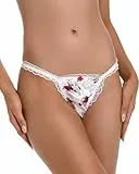 Satini Bikini Slips Satin Gerüschte Spitze Höschen (Weiß - rote Rosen, XXL)