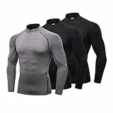 LANBAOSI 3er Kompressionsshirt Herren Mock Neck Ausschnitt, Funktionsshirt Langarm für Männer Fitnessshirt Atmungsaktiv Laufshirt Atmungsaktiv Sportshirt Laufshirt für Laufen Sport Turnhalle
