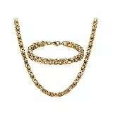 OIDEA Königskette Gold Herren Halskette Armband Set 2pcs, Vintage Biker Edelstahl Ketten 56cm Armband 21.5cm