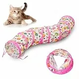 Andiker Katzentunnel für Indoor-Katzen, 114,3 cm lang, Regenbogen, zusammenklappbar, Kätzchen-Rohr mit lustigem Ball und 2 Löchern, Katzenspiel-Tunnel, Kaninchentunnel für Kätzchen, Training