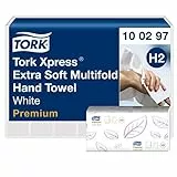 Tork Xpress extra weiche Multifold Papierhandtücher 100297 - H2 Premium umweltschonende Falthandtücher für Handtuchspender - extra weich und saugfähig, 2-lagig, weiß - 21 x 100 Tücher