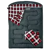 Poepore Doppelschlafsack Flanell für Erwachsene Deckenschlafsack Baumwolle 2 Personen Winter mit 2 Kissen und Tragetasche für Outdoor Camping Wandern 233 * 157CM Grau