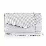Larcenciel Damen Clutch, Glitzer Abendtasche mit Abnehmbarer Kette, Metallisch Pailletten Crossbody Handtasche, Funkelnde Elegant Damen-Umhängetaschen für Hochzeit, Bankett, Party (Silber, 23x5x12cm)