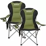 24MOVE® Campingstuhl faltbar bis 150 kg, 2er Set, Faltstuhl Angelstuhl Klappstuhl Gepolstert mit Armlehnen, Getränkehalter + Tasche mit hoher Rückenlehne, Strandstuhl, Klapphocker, grün