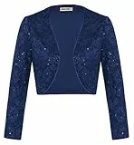 GRACE KARIN Damen Langarm Pailletten Bolero Glitzer Jacke Disco Funken Beschnittener Shrug Blau L