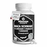 Vitamaze Maca Kapseln mit L-Arginin, Tribulus Terrestris, Ginseng, Zink & B-Vitamine, für Männer und Frauen, 180 vegane Kapseln, Made in Germany
