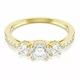 Swarovski Stilla Attract Ring, Vergoldeter und Weißer Damenring mit Drei Klaren Zirkonia im Rundschliff, Größe: 50