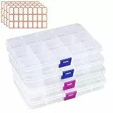 KYYGKY 4 Stück Klar Sortierboxen mit 96 Etikett 15 Perlen Aufbewahrungsbox Stapelbar Plastik Sortierbox Fächern Klein Sortierbox Einstellbar Sortimentskasten für Schmuck Ohrringe Kleinteile