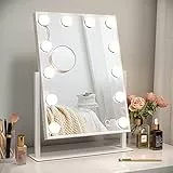 Dripex Beleuchteter Schminkspiegel, LED-Spiegel, 12 Lichter, Hollywood-Spiegel, 360 ° drehbar, Schminktisch, Touchscreen, Lichtspiegel, 3 Modi, Helligkeit verstellbar, 30 x 41 cm, Weiß
