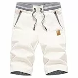 JustSun Kurze Hosen Herren Shorts Sommer Shorts Chino Baumwolle mit Tunnelzug Weiß M