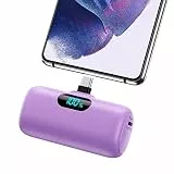 Feob Power Bank USB C 5000mAh, 15W PD 3.0A Schnelles Aufladen Powerbank Schlank LCD Display Extrener Akku Pack Kompatibel mit Samsung S23,S22/Note/Huawei/LG/Pixel/Nexus,USB-C-Telefone usw.[Lila]