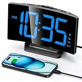 GOLOZA Wecker Digital, Digitale Uhr mit modernem geschwungenem Design, 2 Lautstärken, 3 Wecktönen, 5 Helligkeitsstufen + Aus, Snooze, Speicherfunktion, 12/24HR digitaler Wecker, LED-Digital Clock