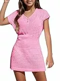 Haloumoning Mädchen Strandkleid Cover Up Sommer Bikini Poncho Kurzarm Strick Kinder Mode Badeanzüge, Rosa, 120