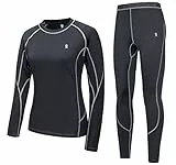 Little Donkey Andy Thermounterwäsche Damen Atmungsaktiv Lange Funktionswäsche Skiunterwäsche Weich Thermobekleidung Flexibel Set Workout Skifahren Laufen Wandern Sport Black M